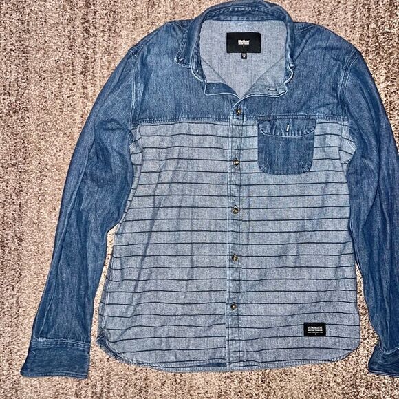 Lifetime Collective Uniform Standard Men's Denim Striped Button Down Long Sleeve - Picture 4 of 11